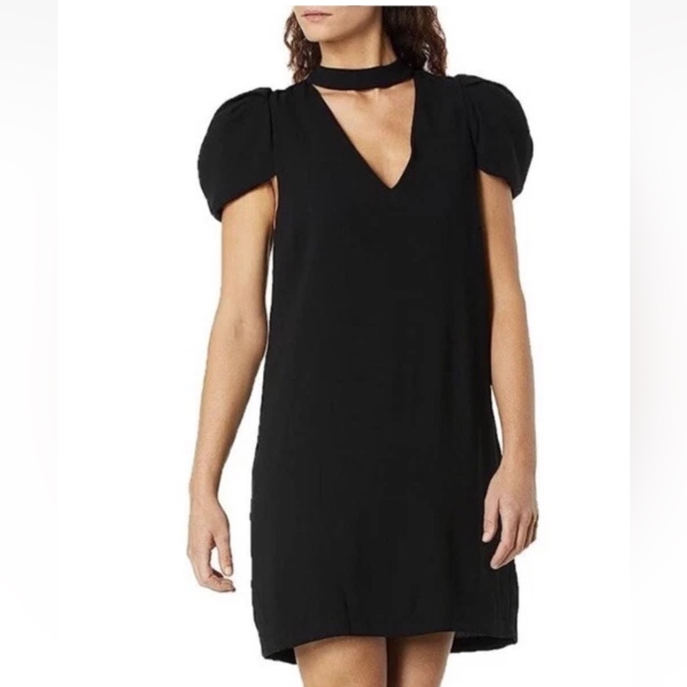 BCBGMaxAzria Black Mini Dress with Puff Sleeves Pockets cut outs XXS